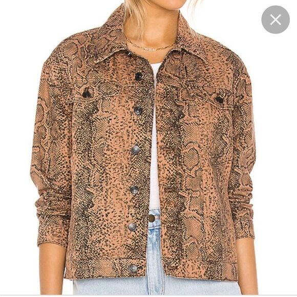 Free People Snake Print Trucker Jacket Size XS - Picture 2 of 4